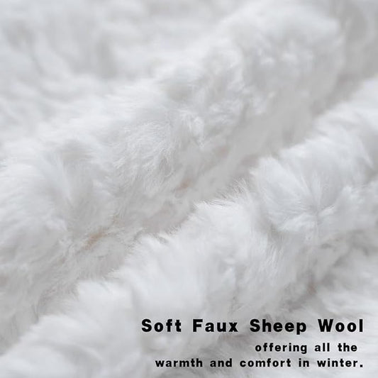 Neelvin Set of 2 Faux Fur Throw Pillow Covers 18x18 Inch White Cozy Soft Solid Decorative Pillowcases Thick Plush Sheepskin Cushion Case for Chair and Couch Sofa Bedroom