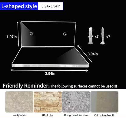 4 Pcs Clear Acrylic Floating Wall Shelves, Small Floating Shelves for Wall Shelf Acrylic Display Ledges, Small Corner Shelf for Bedroom Bathroom Book Speaker Hanging Shelves - Clear (4 Inch 4Pack)