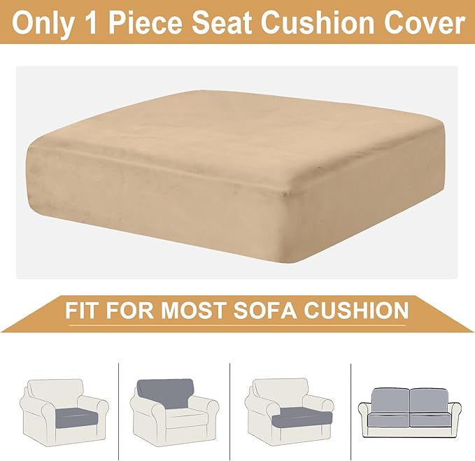 NAISI Couch Cushion Covers 1 Piece Velvet Stretch Sofa Seat Covers or Backrest Covers Soft Individual Couch Covers for Sectional Sofa(1 PC for Seat Cushion or Backrest,Camel)