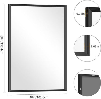 Black Bathroom Mirror 60 x 40 Inch Rectangle Wave Beveled Frame for Wall Bathroom Vanity Mirror for Over Sink, Tempered Glass,for Entryway Hangs, Bathroom Living Room Horizontal or Vertical