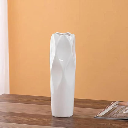 12Inch Tall Ceramic White Flower Vase,Home Decor White Vases for Pampas Grass,Modern Textured Vases for Living Room Decorations,Shelf,Table Centerpieces,Farmhouse Small Ceramic Vase