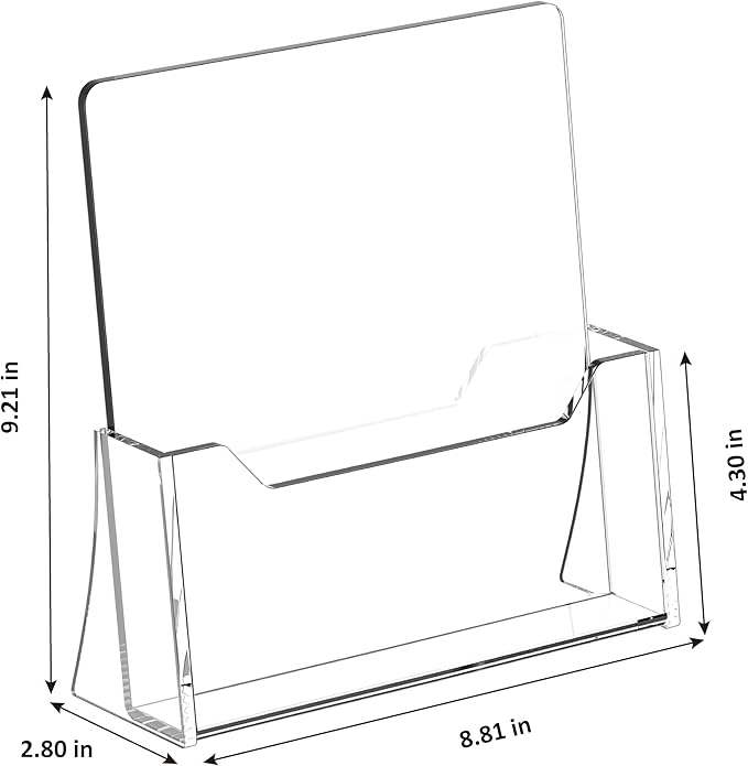 Acrylic Brochure Holder 8.5 x 11 inch 2 Pack, Clear Flyer Holder Plastic Stands for Displaying Pamphlets, Magazines, Literature, Brochures, Booklets, Menu, Desk Holder, Countertop Organizer