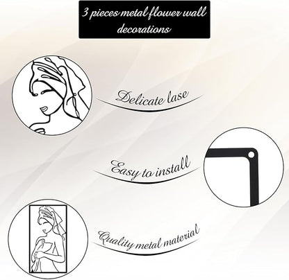 CHENGU 3 Pieces Metal Minimalist Abstract Woman Wall Art Line Drawing Wall Art Decor Single Line Female Home Hanging for Kitchen Bathroom Living Room