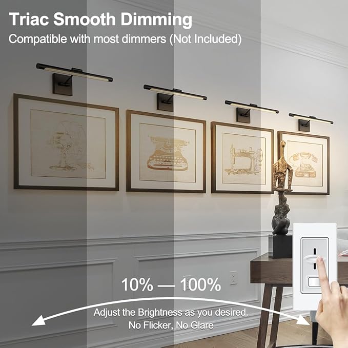 LED Picture Light for Paintings, Black Adjustable Art Light for Wall, 16.54inch 9W LED Wall Sconces Wall Light for Display Art Work, Dimmable Hardwired 3000K Warm White CRI90+