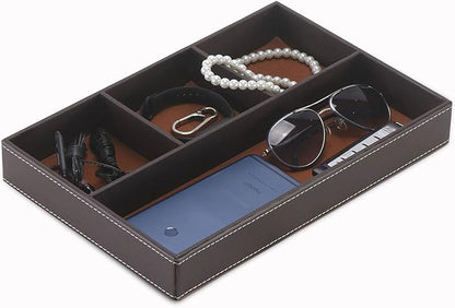 Desktop Storage Organizer, Nightstand or Dresser Organizer, Valet Tray, Entry Table Organizer, Modern bedside Box,PU Leather Drawer Storage Organizer Decorative Trays.