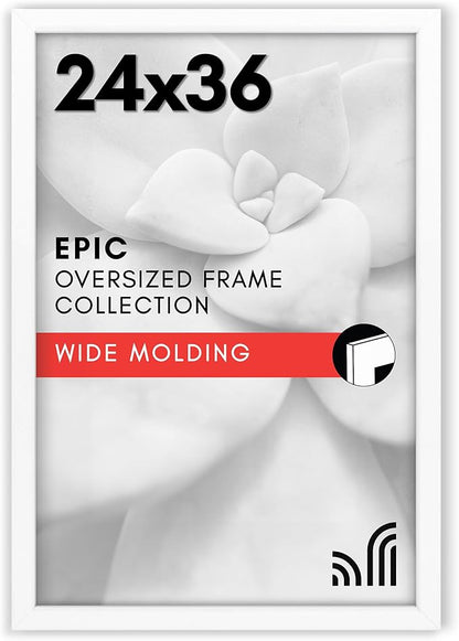 Americanflat 24x36 Poster Frame with Polished Plexiglass - White Picture Frame - Wide Photo Frames Made of Engineered Wood for Vertical or Horizontal Wall Display - Epic Collection - White