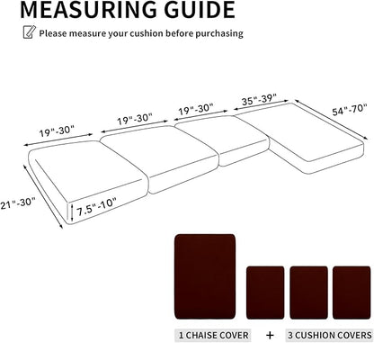 Easy-Going 100% Waterproof 4 Pieces Couch Cushion Covers for Sectional Sofa Left/Right L Shape Chaise Lounge Sofa Seat slipcover Anti-Slip Sofa Cover (3 Seater + 1 Chaise, Wine