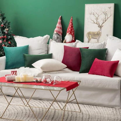 MIULEE Pack of 2 Velvet Soft Solid Decorative Christmas Square Throw Pillow Covers Cushion Case for Sofa Couch Bedroom Car 16x16 Inch Wine Red