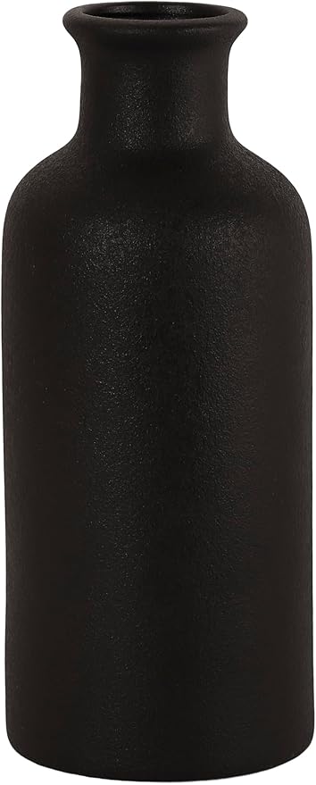 Matte Black Ceramic Vase for Dry Flowers, Modern Minimalist Home Decor 7" Tall, Fits Table,Shelf,Fireplace,Bedroom,Living Room & Kitchen