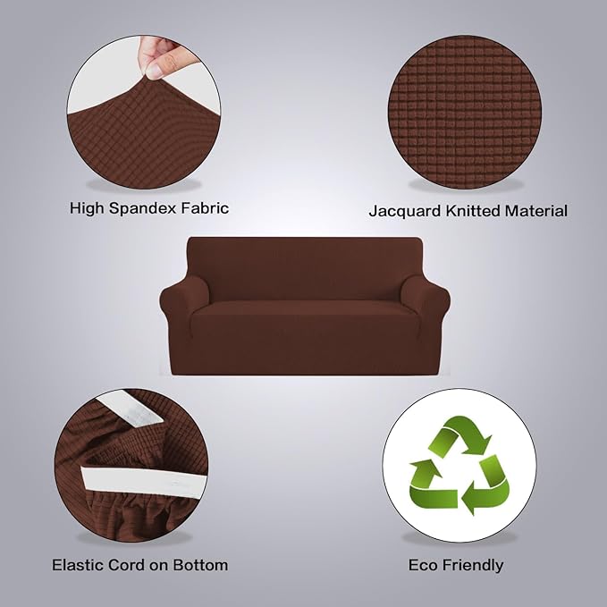 H.VERSAILTEX Stretch Couch Covers for Sofa 1 Piece Slipcovers for Couches and Sofas 3 Seater Couch Cover Feature Thick Checked Jacquard Fabric with Elastic Bottom(Sofa 72"-88" Wide, Burnt Brick)