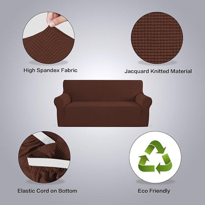 H.VERSAILTEX Stretch Sofa Covers for 3 Cushion Couch Covers Sofa Slipcovers for Living Room Feature Thick Checked Jacquard Fabric with Elastic Bottom(X-Large Sofa 101"-110" Wide, Burnt Brick)