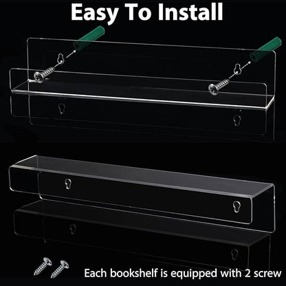 Blulu 6 Packs 14 Inch Acrylic Floating Bookshelf, Wall Mounted Shelf, Ledge Book Shelf for Living Room, Office, Bedroom, Bathroom, Kitchen