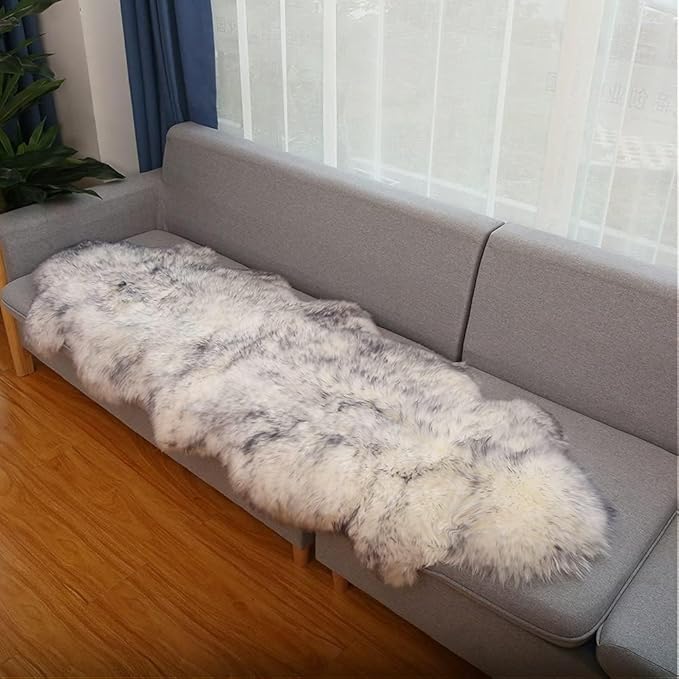 WL&ALLEN Large Sheepskin Rug Genuine Thick and Lush 3 Inch Pile，Luxury Australian Pelts |Large Sheepskin Wool Area Rugs (Double Pelt 2'6" x 6'6",Grey Tip)