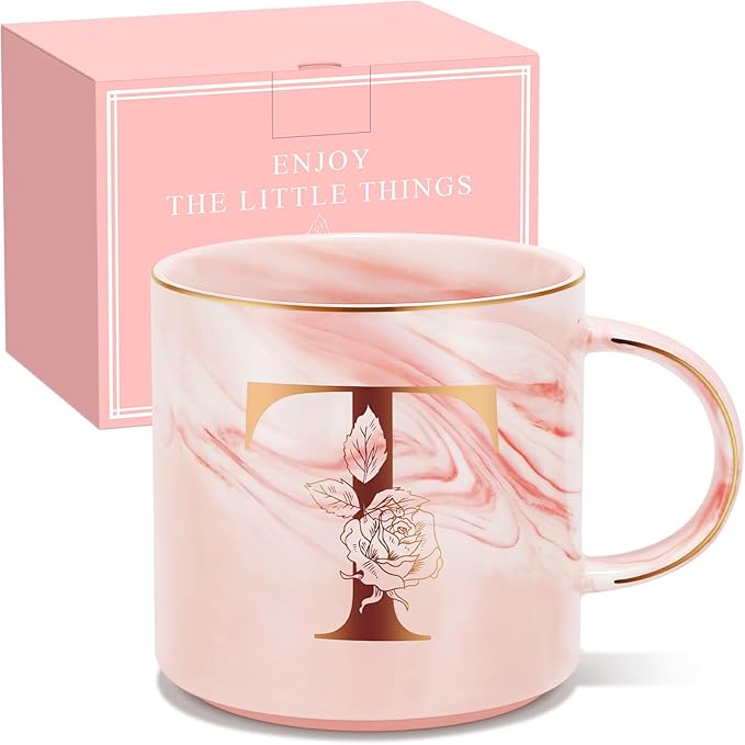 Valentines Day Gifts for Her, Anniversary Birthday Galentines Gifts for Women Mom Grandma Friend Sister Wife Teacher Coworker, Personalized Initial Customized Gift Monogrammed A-Z Coffee Mug 12 OZ(T)