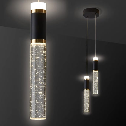 Led Pendant Light,Crystal Modern Kitchen Island Light Fixture,Adjustable Pendant Lighting for Kitchen Island,Black Gold Led Chandelier for Dining Room,Bedroom,Mini Pendant Spot Lights (2-Light)