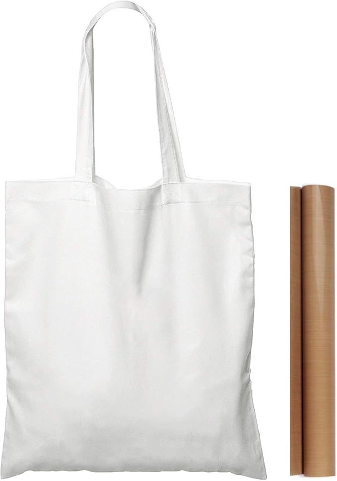NPBAG 5 Pack 15'' X 16'' White Cotton Tote Bags, Lightweight Blank Bulk Cloth bags with 1pc of PTFE Teflon Sheet
