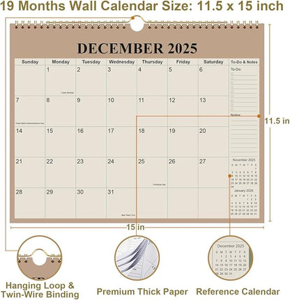 Calendar 2026-18 Months Wall Calendar from January 2026 - June 2027, 2026-2027 Wall Hanging Calendar Planner with Thick Paper, 12" x 14.5", Beige