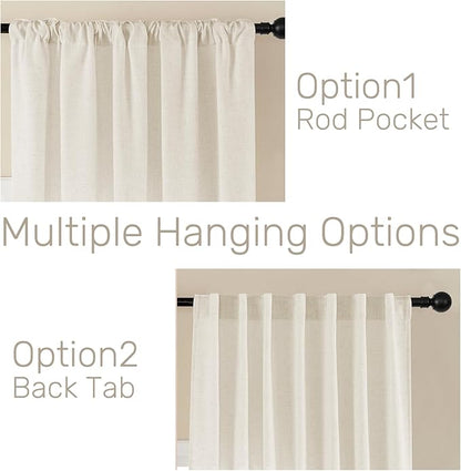 Joydeco Linen Curtains 2 Panel Set,Light Filtering, Ivory on Linen Curtains 90 Inch Curtains for Living Room, Cream Drapes 90 Inches Long Rod Pocket Back Tab Curtains (90" L x 70" W)