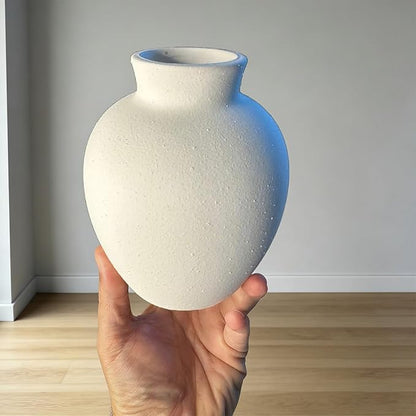 Handmade White Ceramic Vase - 6.1 Inch Farmhouse & Boho Decor for Living Room, Rustic Wabi-Sabi Centerpiece for Wedding, Fireplace Mantel