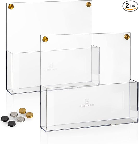 Premium Clear Acrylic Wall File Organizer 2-Pack | Mail Holder Wall Mount | Office Document Sorter with 3 Screw Cap Colors