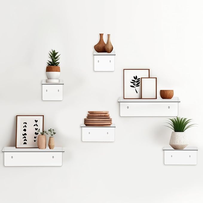 Pinkunn 6 Pack 4'' 6'' 9'' Clear Acrylic Floating Shelves for Wall Small Floating Shelf No Drilling with Adhesive or Screw Mini Wall Shelves for Storage Decoration