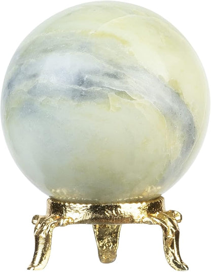Crocon Serpentine Stone Sphere Ball with Metal Stand - 1400+ Carats Healing Sphere Sculpture for Fengshui, Home Decoration, Photography