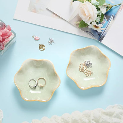 8 Pcs Ceramic Trinket Dish Lotus Leaf Jewelry Tray Small Ring Dish for Earrings, Rings, Jewelry Holder, Key Bowl(Green)