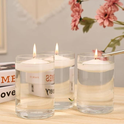 10 Hour Floating Candles, 3'' White Unscented Dripless Wax Discs, for Cylinder Vases, Centerpieces at Wedding, Party, Pool, Holiday (24 Set)