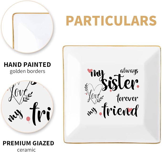 Sisters Gifts from Sister in Law Happy Birthday Gift for Women Funny Big Brother Little Ceramic Small Jewelry Dish Unique Trinket Tray Best Ring Plates Always My Sister, Forever My Friend
