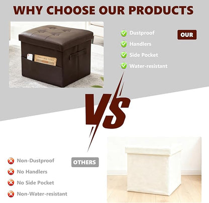 ALASDO Storage Ottoman Footrest Stool Small Ottoman with Storage Foldable Ottomans Foot Rest Footstool Bench for Living Room 17x13x13inches Brown