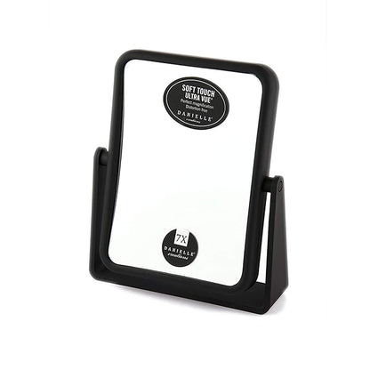 Danielle Creations Rectangle Soft Touch Vanity Mirror, Black, 1x/7x Magnifying Makeup Mirror with Stand, Portable Tabletop Bathroom or Desk Mirror