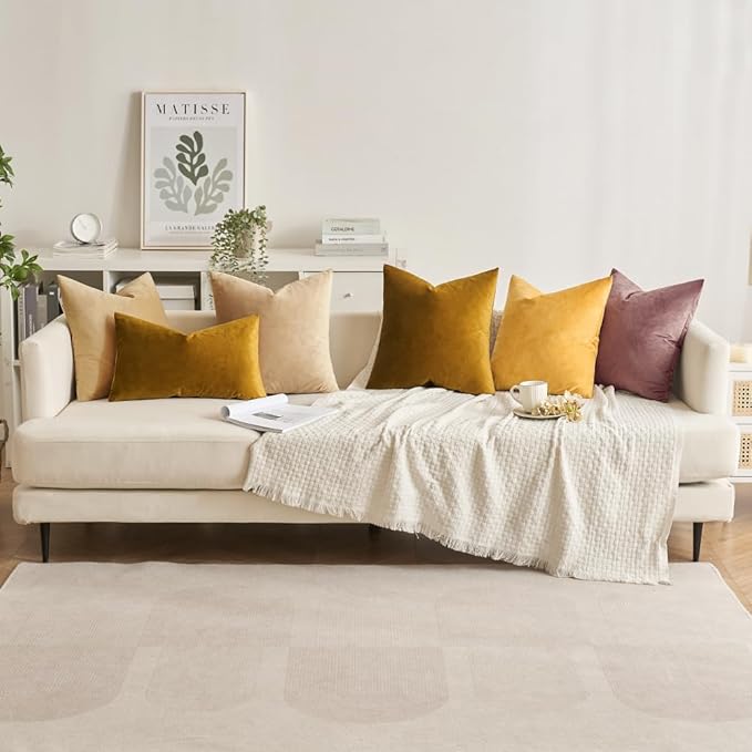 MIULEE Velvet Throw Pillow Covers 12x20 Inch, Pack of 2 - Mustard Yellow, Soft Solid Lumbar Decorative Pillow Covers Modern Luxury Home Decor for Spring Couch Sofa Bedroom Livingroom