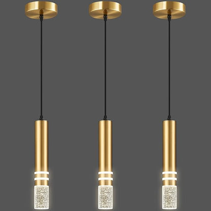 Pendant Lights Kitchen Island, Crystal Pendant Light Fixtures Mini 6W LED Modern Kitchen Pendant Lighting Over Sink and Living Room and Bedroom (Gold 3 Pack)