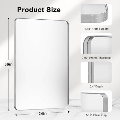 Bathroom Mirrors for Over Sink,2Pcs 24x36Inch Vanity Mirrors for Wall,Silver Metal Frame Rectangle Mirrors for Bathroom, Farmhouse,Restroom,Hangs Horizontally or Vertically