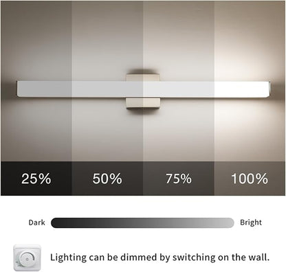 Bathroom Vanity Light Brushed Nickel Square LED 31.5 inch 24W 4000K Natural White Light Wall Bar Lighting Fixtures Over Mirror (Dimmable)