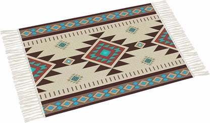 Boho Southwestern Entryway Rug 2X3 Ft Bathroom Mat, Washable Woven Aztec Abstract Geometric Throw Carpet with Tassel, Non-Shedding Vintage Native American Patterned Indoor Outdoor Kitchen Doormats