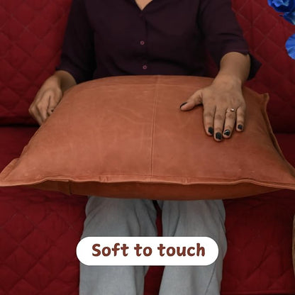 Lambskin Leather Pillow Cover - Sofa Cushion Case - Decorative Throw Covers for Living Room & Bedroom, 14x14 Inches - Orange Crunch Box Pack of 1