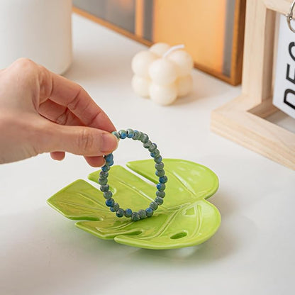 Ceramic Jewelry Tray Trinket Dish, Jewelry Dish for Women, Monstera Ceramic Plate, Ring Dish Holder for Earrings Necklace Organizer, Mother's Day Christmas Birthday Gift