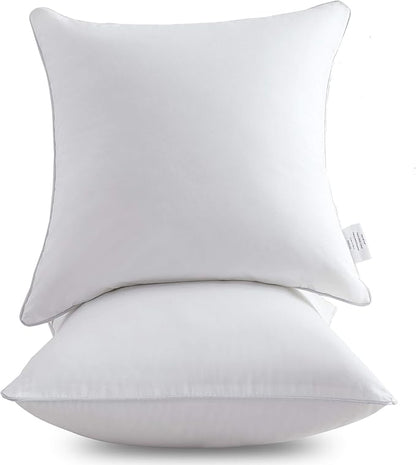 Oubonun 16 x 16 Throw Pillow Inserts Set of 2-100% Cotton Cover - White Couch Bed Decorative Pillow Pair