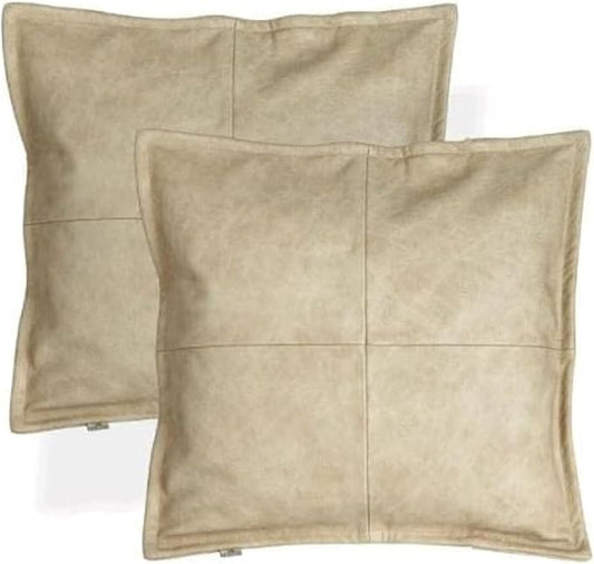 D DOLLY LAMB Lambskin Leather Pillow Cover - Sofa Cushion Case - Decorative Throw Covers for Living Room & Bedroom, 22x22 Inches - Light Beige Box Pack of 2
