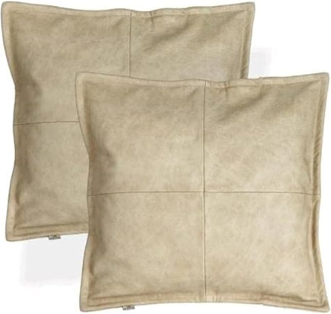 D DOLLY LAMB Lambskin Leather Pillow Cover - Sofa Cushion Case - Decorative Throw Covers for Living Room & Bedroom, 20x20 Inches - Light Beige Box Pack of 2