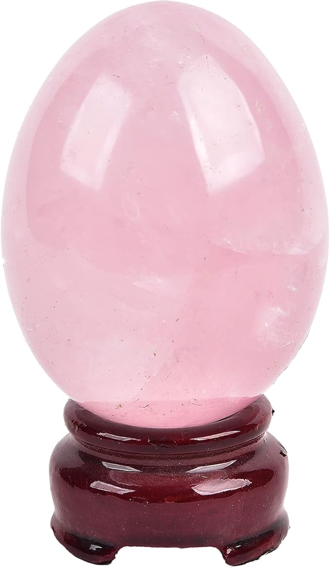 AMOYSTONE Rose Quartz Crystal Egg with Base for Healing Reiki Home Decor - Easter Egg Height 2.5-3