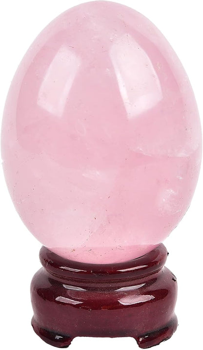 AMOYSTONE Rose Quartz Crystal Egg with Base for Healing Reiki Home Decor - Easter Egg Height 2.5-3
