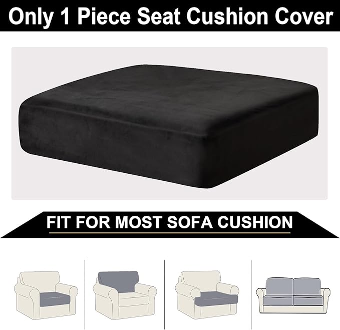 NAISI Couch Cushion Covers 1 Piece Velvet Stretch Sofa Seat Covers or Backrest Covers Soft Individual Couch Covers for Sectional Sofa(1 PC for Seat Cushion or Backrest,Black)