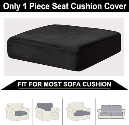 NAISI Couch Cushion Covers 1 Piece Velvet Stretch Sofa Seat Covers or Backrest Covers Soft Individual Couch Covers for Sectional Sofa(1 PC for Seat Cushion or Backrest,Black)