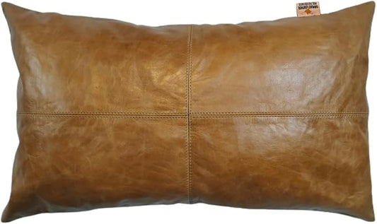 100% Lambskin Leather Pillow Cover - Sofa Cushion Case - Decorative Throw Covers for Living Room & Bedroom, 16x24 Inch - Gold Crunch Plain Pack of 1