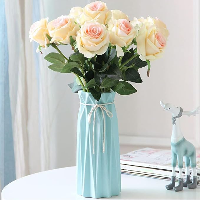 Ceramic Flower Blue 9.5" H x 3.9" W Vase Modern Home Decor Vases for Centerpieces Minimalist Farmhouse Cute Decorative Flowers Tulip Pampas Grass Vase for Table Bathroom Shelf