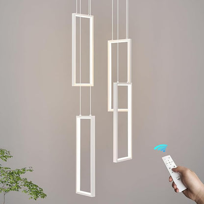 Modern Kitchen Island Dimmable Pendant Light Fixture White 54W LED Pendant Lights 4 Rings Rectangular Chandelier Staircase Large Chandelier Lobby Living Room Foyer High Ceiling Chandeliers
