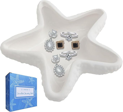 Ceramic Starfish Shell Jewelry Holder Jewelry Tray White Jewelry Dish Tray Ring Holder Trinket Dish Jewelry Plate Decorative Tray Key Bowl for Jewelry Christmas Room Beach Ocean Coastal Decor