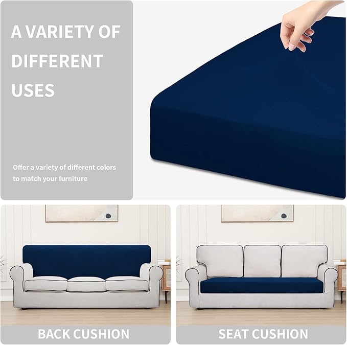 Easy-Going 100% Waterproof Sofa Seat Cushion Slipcovers Couch Cushion Cover Stretch Furniture Protector for Kids, Pets (Sofa Cushion, Navy)